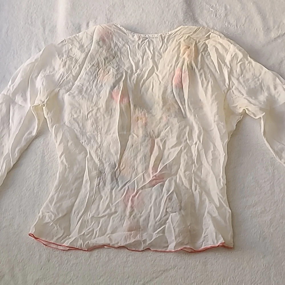 Johnny Was White Blouse Floral Embroidery XS Rayon Long Sleeve FLAW flowy Boho - Picture 7 of 10